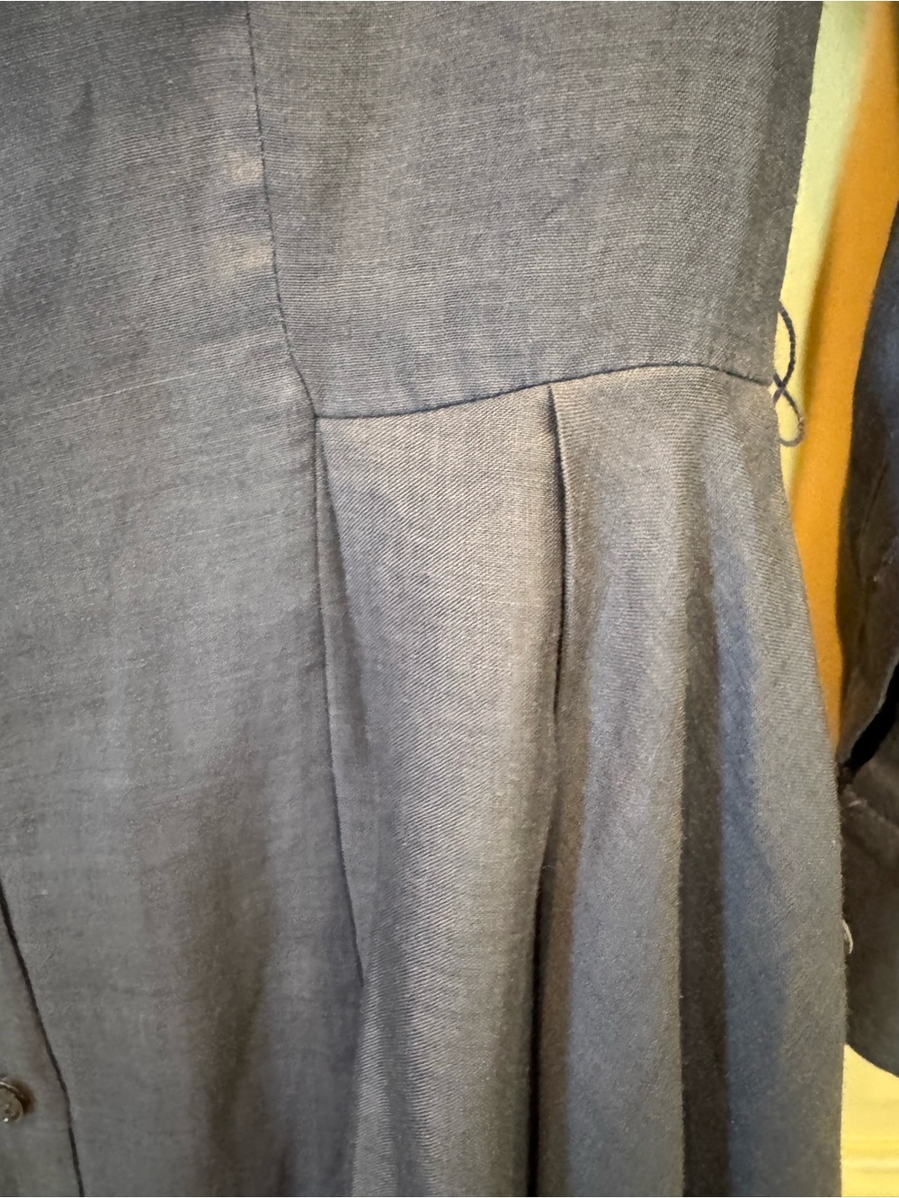 Theory Slate Blue Linen Long-Sleeve Button Front Shirt Dress - Picture 5 of 10